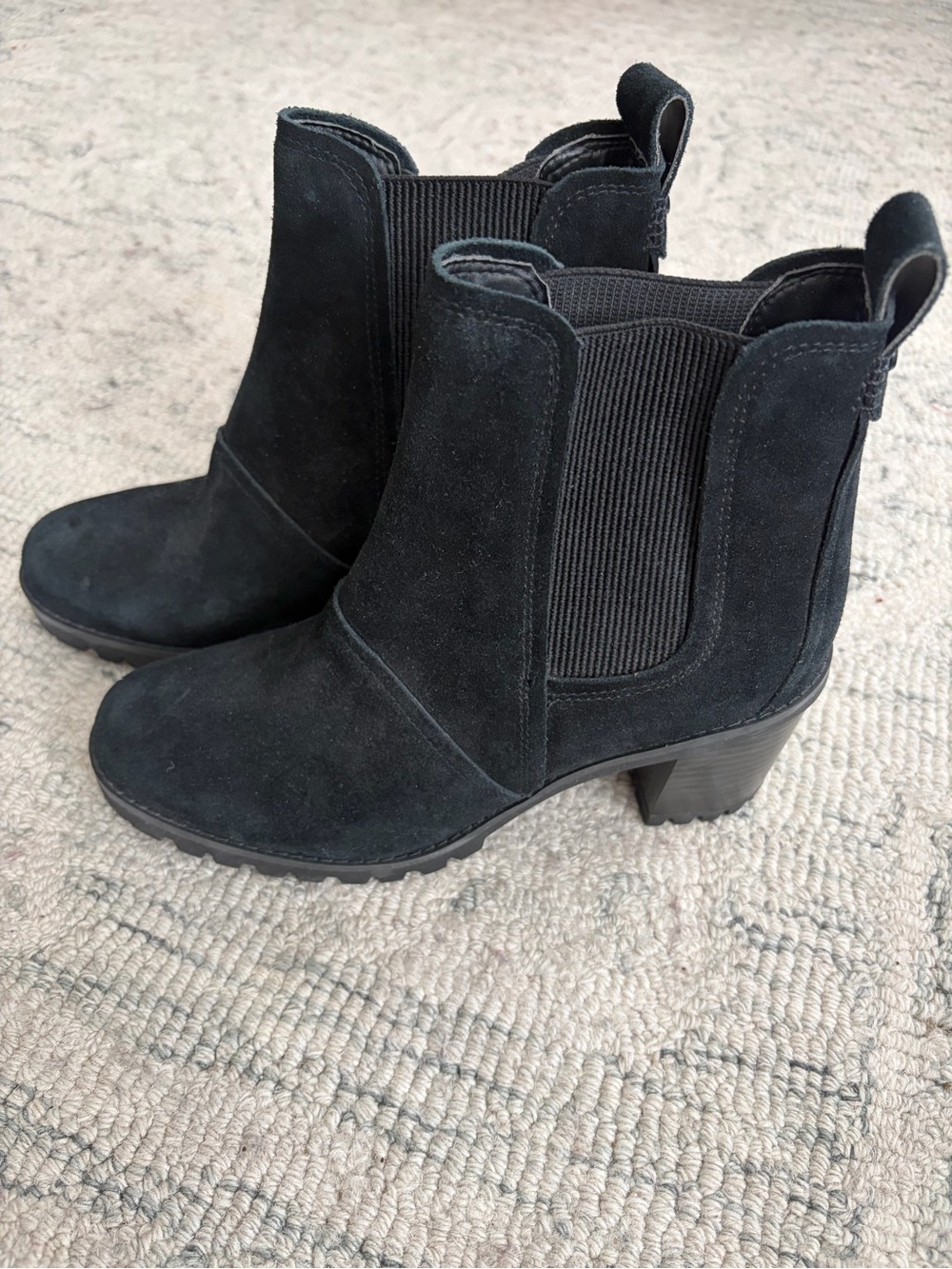 UGG Black Suede Chelsea Block Heel Ankle Boots